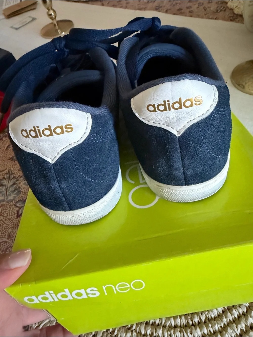 adidas Navy Suede Sneakers with White Stripes